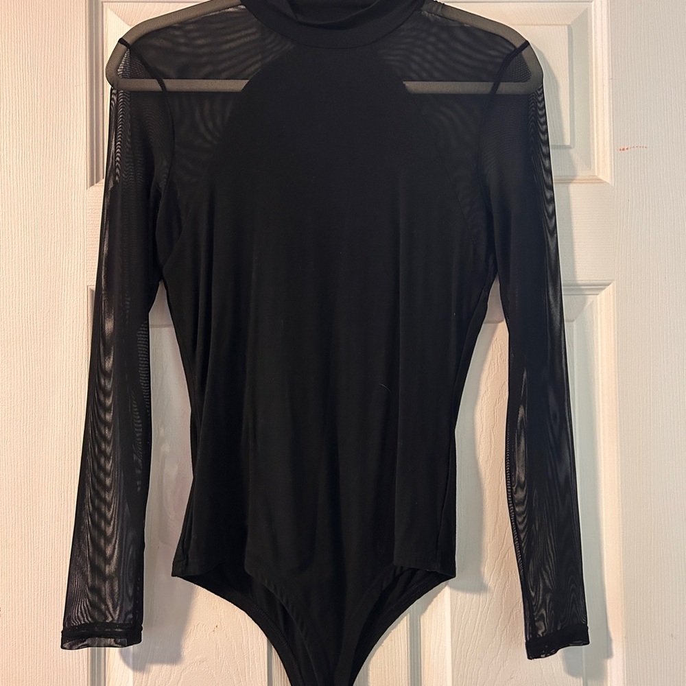 Black Sheer Long Sleeve Bodysuit